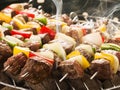 Grilled beef skewers on bbq