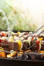 Grilled beef skewers on bbq