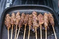 Grilled beef skewers or sate or satay on a pan