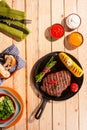 Grilled beef steak, asparagus and corn Royalty Free Stock Photo