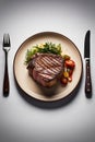 Grilled beef steak with asparagus and tomatoes on wooden board Royalty Free Stock Photo