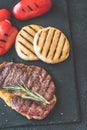 Grilled beef steak with bell peppers and cheese Royalty Free Stock Photo