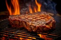 grilled beef steak with flames in background generated by ai