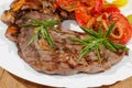 Grilled beef steak mushrooms, peppers, tomatoes Royalty Free Stock Photo