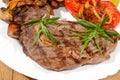 Grilled beef steak mushrooms, peppers, tomatoes Royalty Free Stock Photo