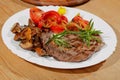 Grilled beef steak mushrooms, peppers, tomatoes Royalty Free Stock Photo