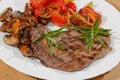 Grilled beef steak mushrooms, peppers, tomatoes Royalty Free Stock Photo