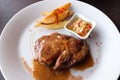 Grilled beef steak with pepper sauce and frenchfries Royalty Free Stock Photo