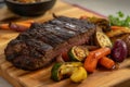 Grilled beef steak ribeye with vegetables, AI Generated