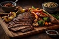 Grilled beef steak ribeye with vegetables, AI Generated