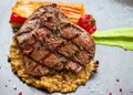 Grilled Beef Steak And Risotto. Royalty Free Stock Photo