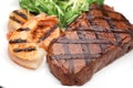 Grilled beef steak and shrimps Royalty Free Stock Photo