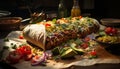 Grilled beef taco with fresh guacamole on flatbread, delicious meal generated by AI Royalty Free Stock Photo