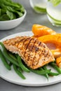 Grilled blackened salmon fillet with grilled squash Royalty Free Stock Photo