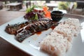 Grilled blue mackerel, grilled fish and rice