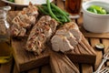 Grilled braided pork with green beans Royalty Free Stock Photo