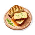 grilled bread with butter on white background illustration