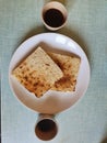 Grilled bread and italian mocca coffee, breakfast, food