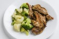 Grilled broccoli, cauliflower and chicken breast Royalty Free Stock Photo