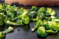 Grilled broccoli on a flat outdoor griddle