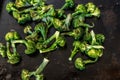 Grilled broccoli on a flat outdoor griddle