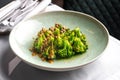 Grilled broccoli on a plate. vegetable diet, menu concept. food background.