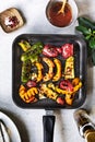 Grilled Butternut Squash,Zucchini ,Pepper  with Harissa sauce Royalty Free Stock Photo