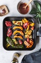 Grilled Butternut Squash,Zucchini,Pepper with Harissa sauce Royalty Free Stock Photo