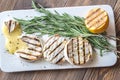 Grilled Camembert cheese with rosemary Royalty Free Stock Photo