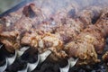 Grilled Caucasus barbecue in smoke. Shallow depth of field