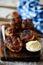 Grilled champignons Stuffed with lamb.style rustic Royalty Free Stock Photo