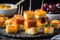 Grilled Cheese Bites Arranged On Skewer For Easy Snacking. Generative AI