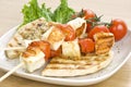 Grilled cheese(haloumi) and tomato souvlaki Royalty Free Stock Photo