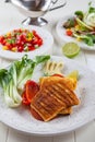 Grilled cheese with salsa salad Royalty Free Stock Photo