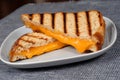 Grilled cheese sandwich on a blue plate Royalty Free Stock Photo