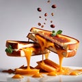 Grilled cheese sandwich, toasted bread oozing melted cheese