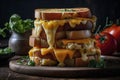 Grilled Cheese Tower Stacked With Layers Of Various Cheeses. Generative AI