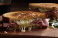 Grilled Cheese With Twist, Featuring Swiss Cheese And Ham. Generative AI Royalty Free Stock Photo
