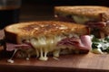 Grilled Cheese With Twist, Featuring Swiss Cheese And Ham. Generative AI