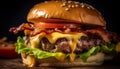 Grilled cheeseburger with fries, a classic American lunchtime snack generated by AI Royalty Free Stock Photo