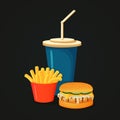 Grilled cheeseburger, small box of french fries and soft drink.