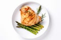 Grilled chicken asparagus top view. Generate Ai Royalty Free Stock Photo