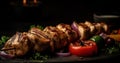 Grilled Chicken Barbecue Roasted Shish Kebab Served on a Plate Blurry Background