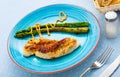 Grilled chicken breast with asparagus and sauce Royalty Free Stock Photo