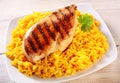 Grilled Chicken Breast on Bed of Yellow Rice