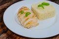 Grilled chicken breast with couscous and basil Royalty Free Stock Photo