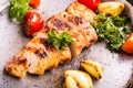 Grilled chicken breast in different variations with cherry tomat