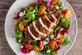 Grilled Chicken Breast fillet with fresh tomatoes vegetables salad. concept healthy food. Royalty Free Stock Photo