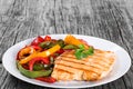 Grilled Chicken breast fillet and fried bell pepper , clos- up Royalty Free Stock Photo