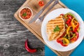 Grilled Chicken breast fillet and fried bell pepper, top view Royalty Free Stock Photo